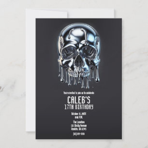 Invitation Liquid Chrome Argent Driver Crâne Anniversaire fêt