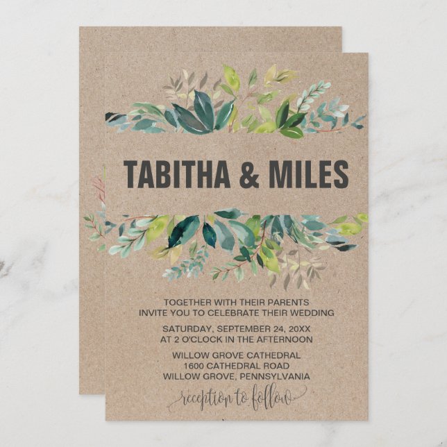 Invitation Liquide Kraft avec Mariage d'emballage de la couro (Devant / Derrière)