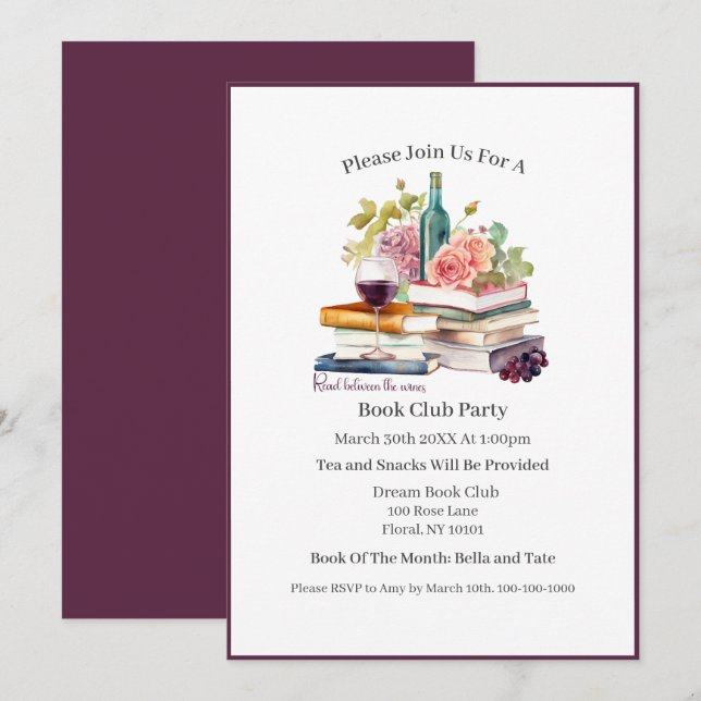 Invitation Lire entre les vins, Club de lecture (Devant / Derrière)