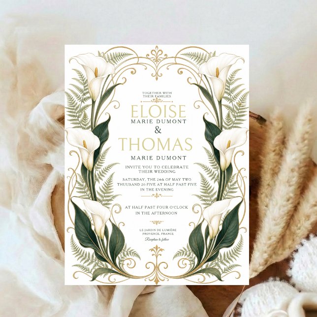 Invitation Lis calla de mariage botanique floral élégant blan (Créateur téléchargé)