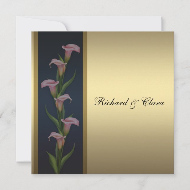 Invitation Lis calla dorée 50e anniversaire de mariage en or (Devant)