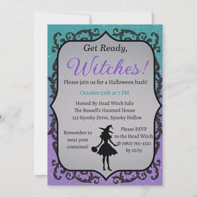 Invitation Lisez, sorcières ! Fête d'Halloween (Devant)