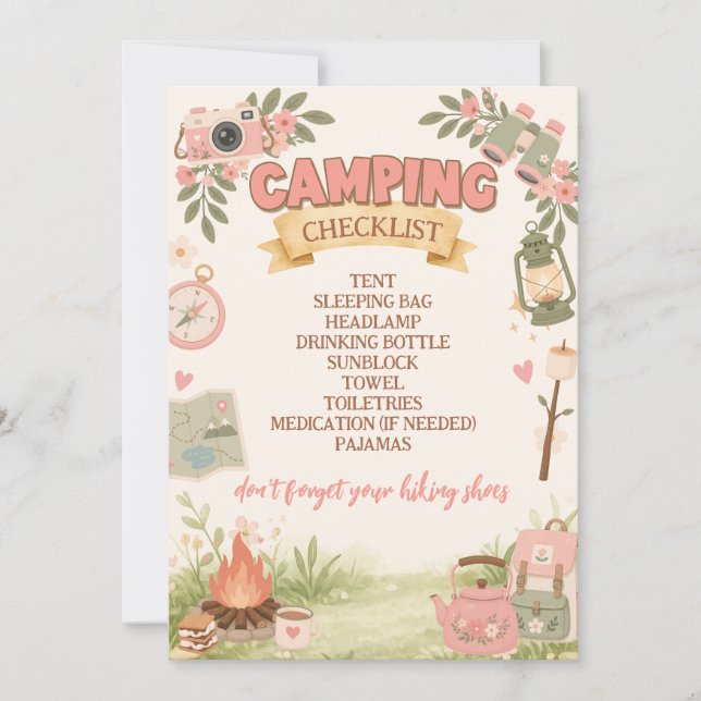 Invitation Liste de camping rose bohème  (Devant)