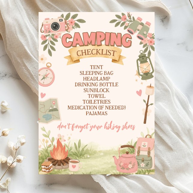 Invitation Liste de camping rose bohème  (Créateur téléchargé)