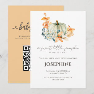 Invitation Liste de naissance Little Pumpkin Baby Shower QR
