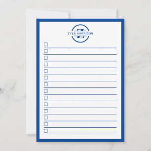 Invitation Liste de tâches à faire avec monogramme bleu moder