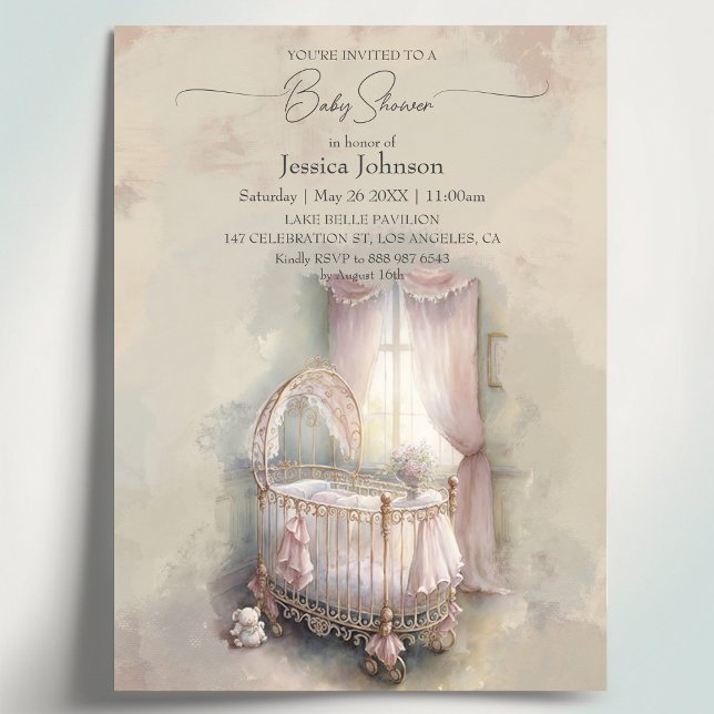 Invitation Lit bébé rose Shabby ChicBaby Shower (Créateur téléchargé)