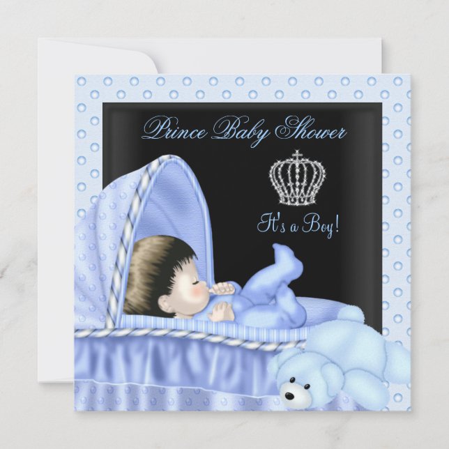 Invitation Lit de bébé bleu pour la douche du prince bébé gar (Devant)