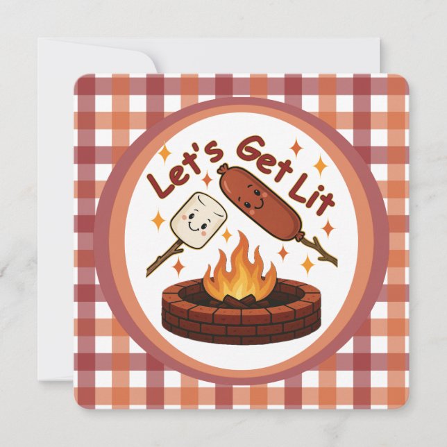 Invitation Lit Firepit - mignon Marshmallow & Hot Dog (Devant)