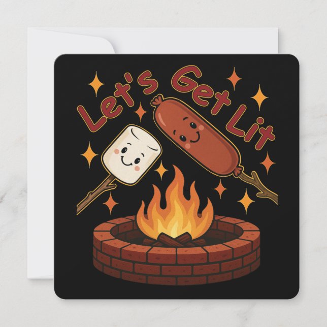 Invitation Lit Firepit - mignon Marshmallow & Hot Dog (Devant)