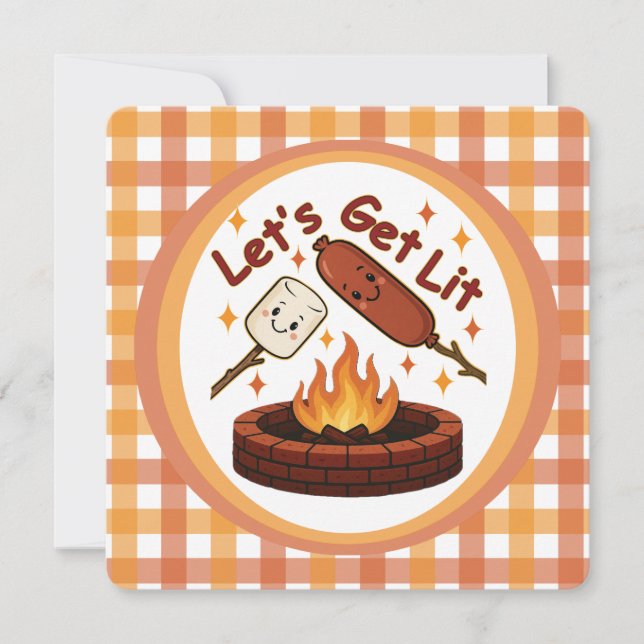 Invitation Lit Firepit - mignon Marshmallow & Hot Dog (Devant)