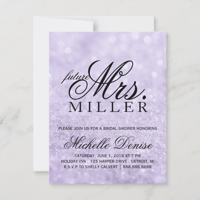 Invitation - Lit Purple Glit Fab futur Mme Bridal (Devant)