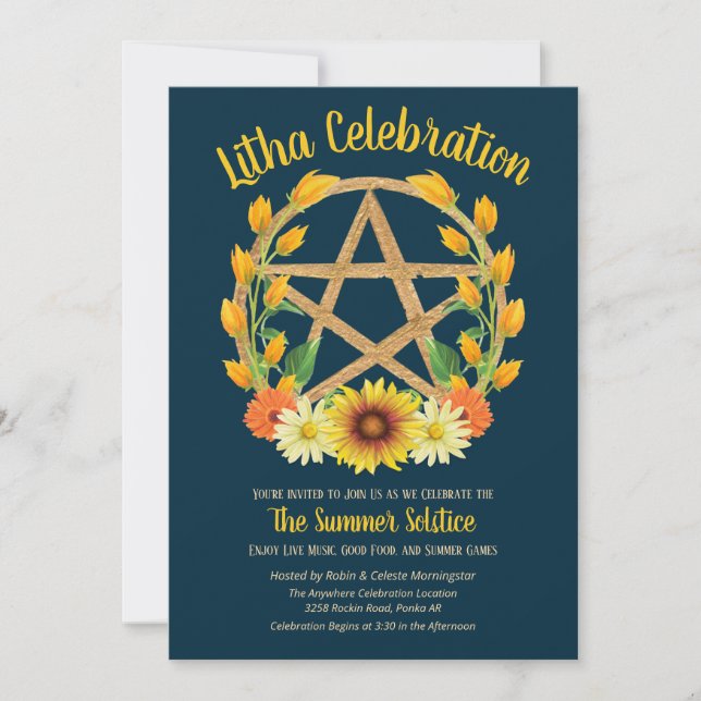 Invitation Litha Summer Solstice Gold Star Wicca Sabbat (Devant)