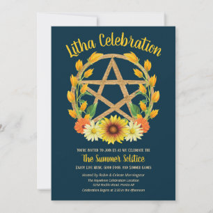 Invitation Litha Summer Solstice Gold Star Wicca Sabbat