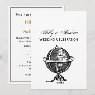 Invitation Lithographie du monde vintage dessin BW