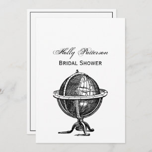 Invitation Lithographie du monde vintage dessin BW