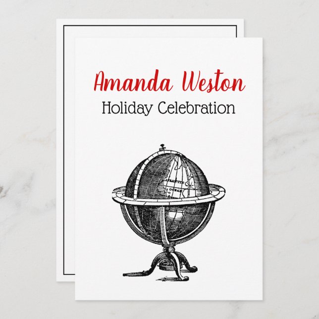 Invitation Lithographie du monde vintage dessin BW (Devant / Derrière)