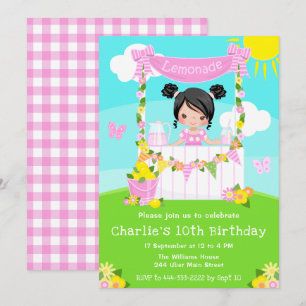 Invitation Litronade rose Stand Anniversaire Black Hair Girl