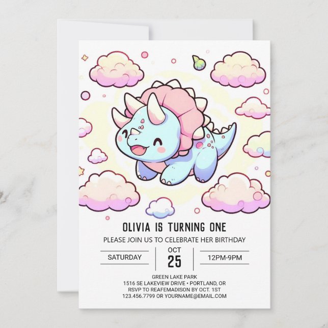 Invitation Little Adorable Dinosaur 1er Anniversaire (Devant)