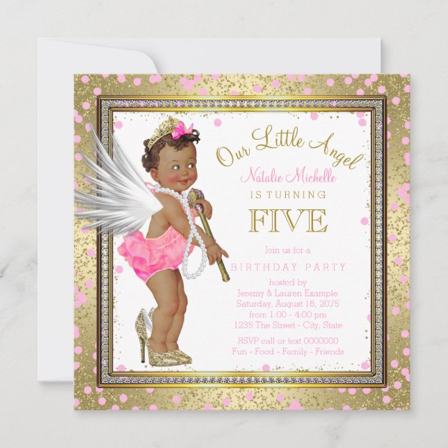 Invitation Little Angel Ethnic Girls 5th Birthday Party (Devant)