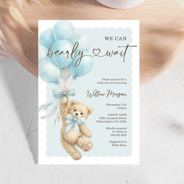 Invitation Little Bear Boy Baby Shower Teddy Bear Balloons (Créateur téléchargé)