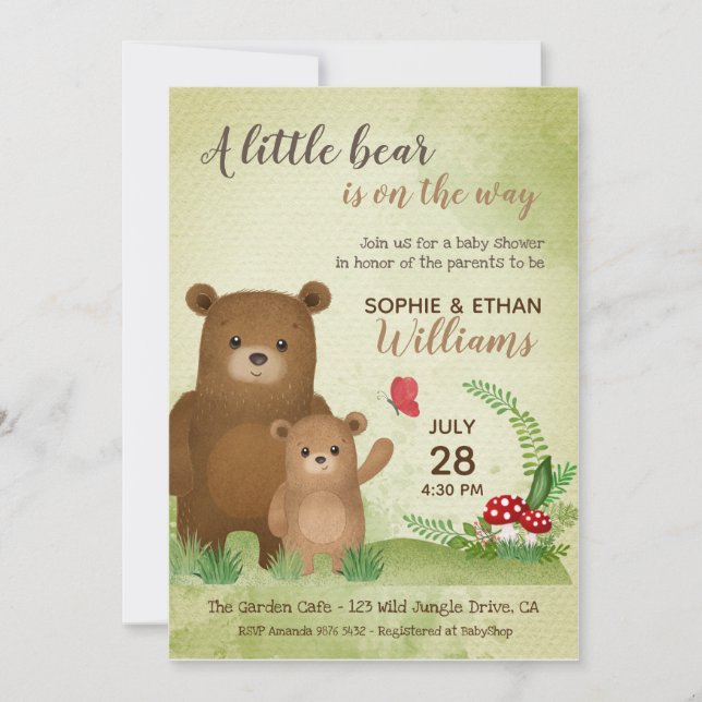 Invitation Little Bear est en route | Baby shower (Devant)