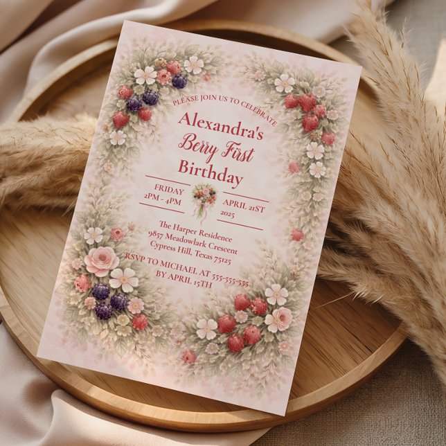 Invitation Little Berry Celebration 1st Birthday (Créateur téléchargé)