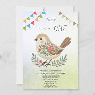 Invitation Little Bird Floral Gold Anniversaire Fête Invitati