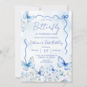 Invitation Little Blue Butterflies fête d'anniversaire