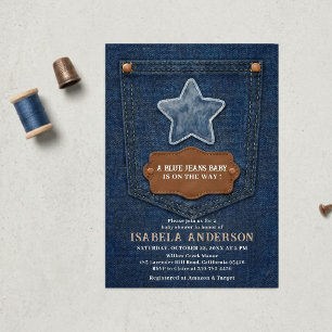 Invitation Little Blue Jean arrive, Baby Shower denim,
