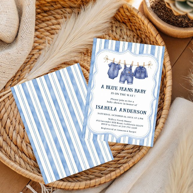Invitation Little Blue Jean arrive, Baby Shower denim, (Créateur téléchargé)