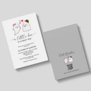 Invitation Little Boo Baby shower Halloween Ghost QR Code