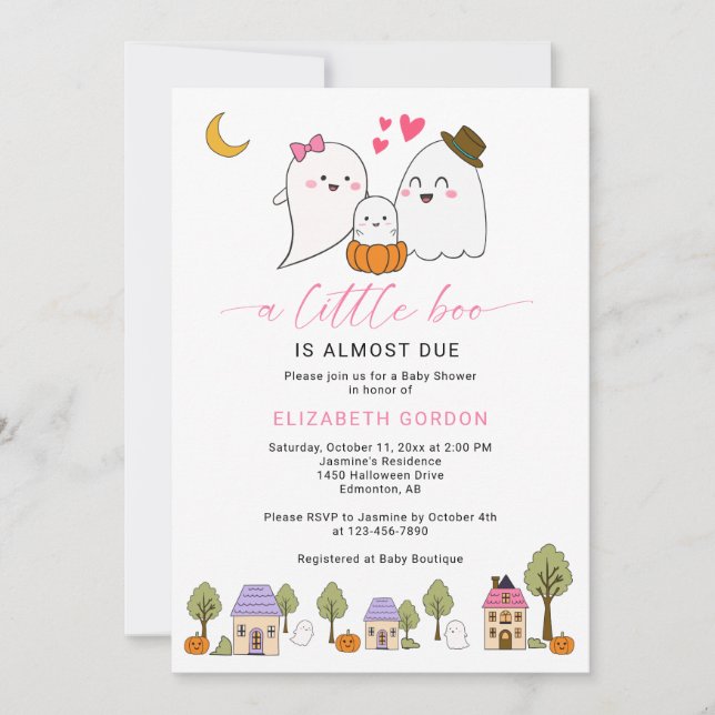 Invitation Little Boo Baby Shower Halloween Ghost QR Code  (Devant)