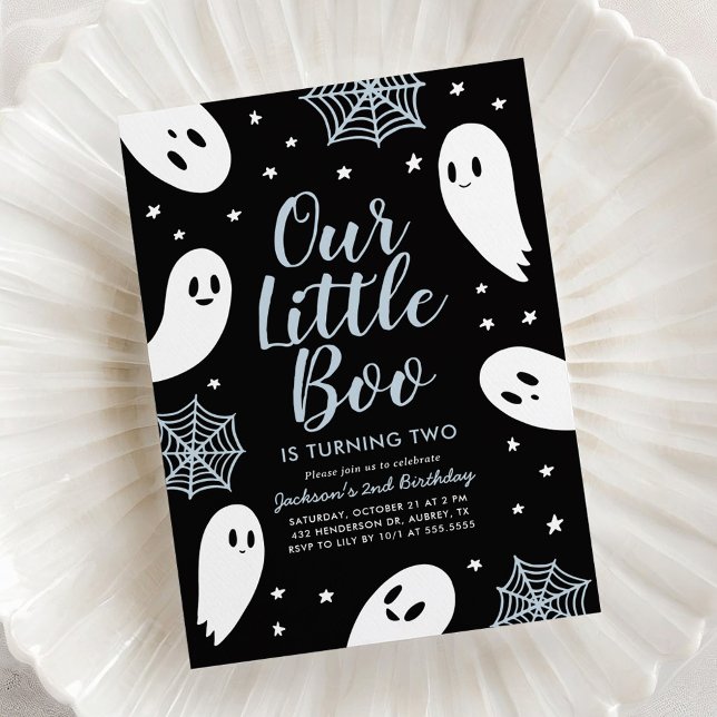 Invitation Little Boo Blue Ghost Halloween Anniversaire (Créateur téléchargé)