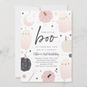 Invitation Little Boo Boho Halloween Ghost 2e fête d'annivers