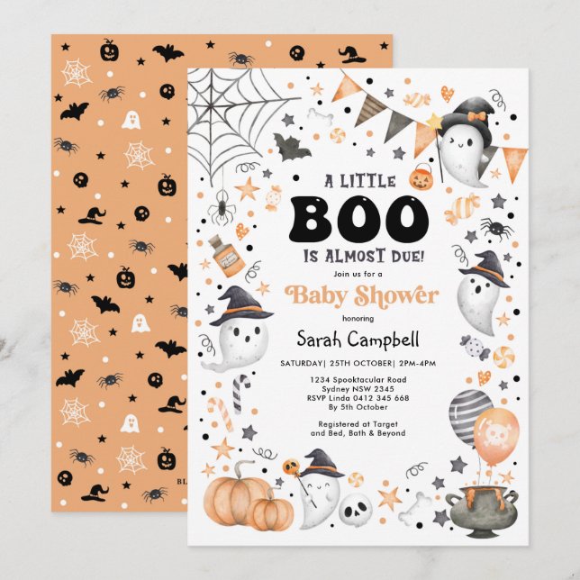 Invitation Little Boo brasse le Baby shower fantôme d'Hallowe (Devant / Derrière)