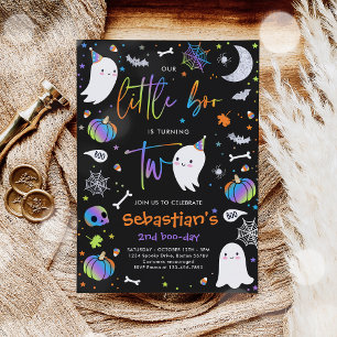 Invitation Little Boo Cute Blue Ghost 2e fête d'anniversaire