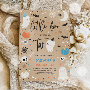 Invitation Little Boo Cute Blue Ghost 2e fête d'anniversaire