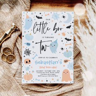 Invitation Little Boo Cute Blue Ghost 2e fête d'anniversaire