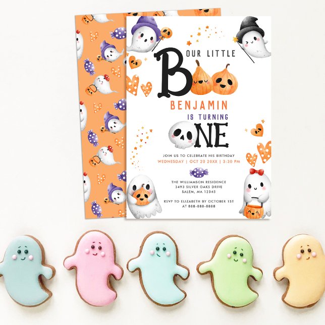Invitation Little Boo Cute Ghosts Halloween Premier anniversa (Créateur téléchargé)