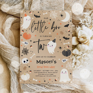 Invitation Little Boo Cute Orange Ghost 2e fête d'anniversair
