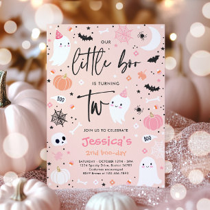 Invitation Little Boo Cute Pink Ghost 2e fête d'anniversaire