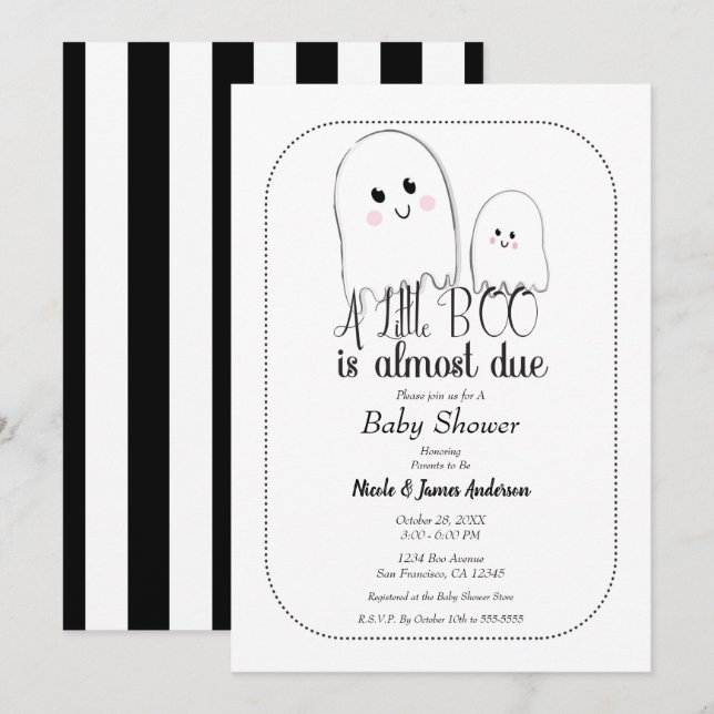 Invitation Little BOO Due Ghost Baby shower d'Halloween (Devant / Derrière)