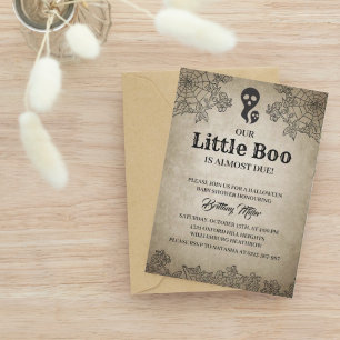 Invitation Little Boo est dû Baby shower d'Halloween rustique