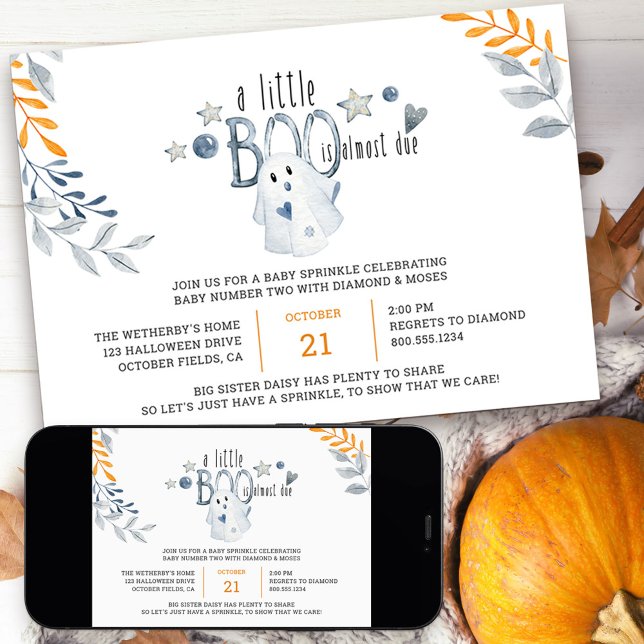 Invitation Little Boo est presque arrivée Baby Sprinkle d'Hal (Little Boo Baby Sprinkle Invitation for halloween season)