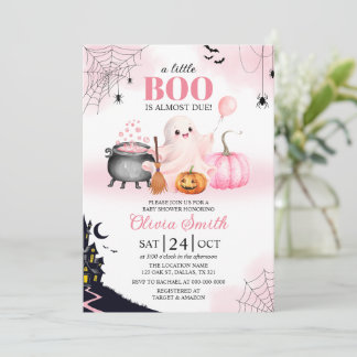 Invitation Little Boo est presque arrivée Fille Rose Baby Sho