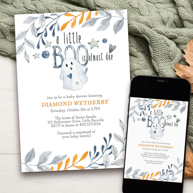Invitation Little Boo est presque dû Baby shower d'Halloween (Little Boo is almost due - fall baby shower invitation, available printed or as a printable download)