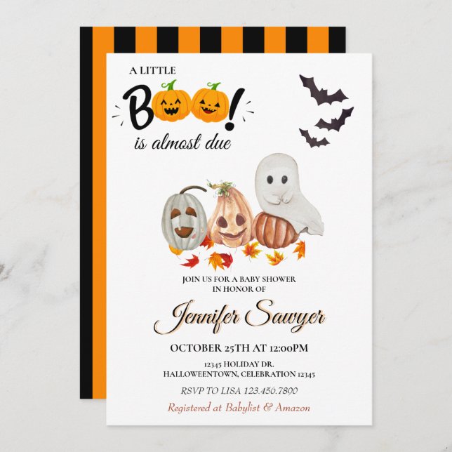 Invitation Little Boo est presque dû Halloween Baby shower in (Devant / Derrière)