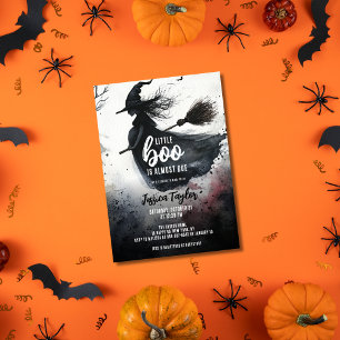 Invitation Little Boo est presque due Sorcière Broom Aquarell