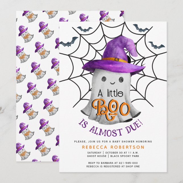 Invitation Little BOO fantôme et web baby shower Halloween (Devant / Derrière)